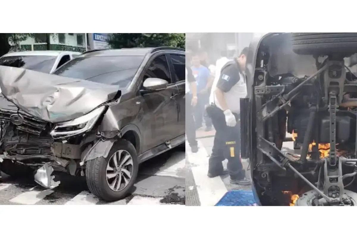 Picop vuelca y se incendia tras colisión en la zona 1, 