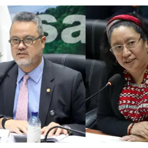 El diputado Sergio Enríquez y la viceministra de Desarrollo, Bertha Zapeta, en la reunión en el Legislativo. ,