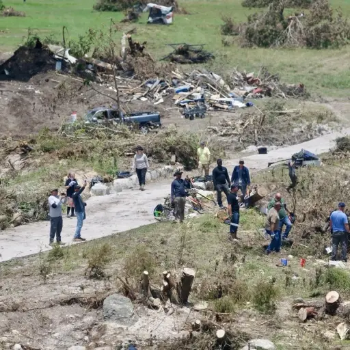 Fotografía tomada de la cuenta oficial de la red social X @WhiteHouse que muestra a un grupo de personas recorriendo una zona afectada por las inundaciones en Texas , EFE/ @whitehouse