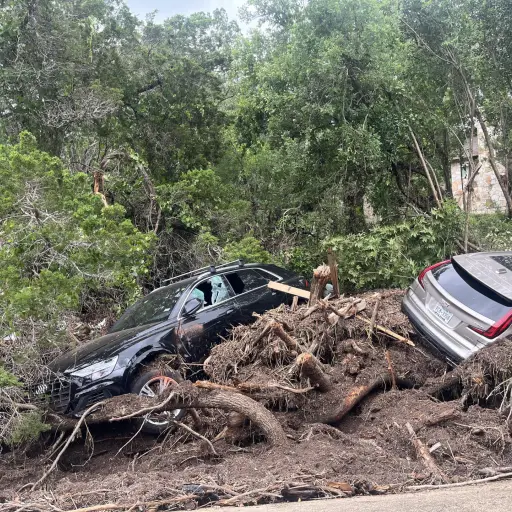 Vista general este domingo, 6 de julio, de los estragos ocasionados por las inundaciones en el área rural de Kerrville (Texas, EE ,UU