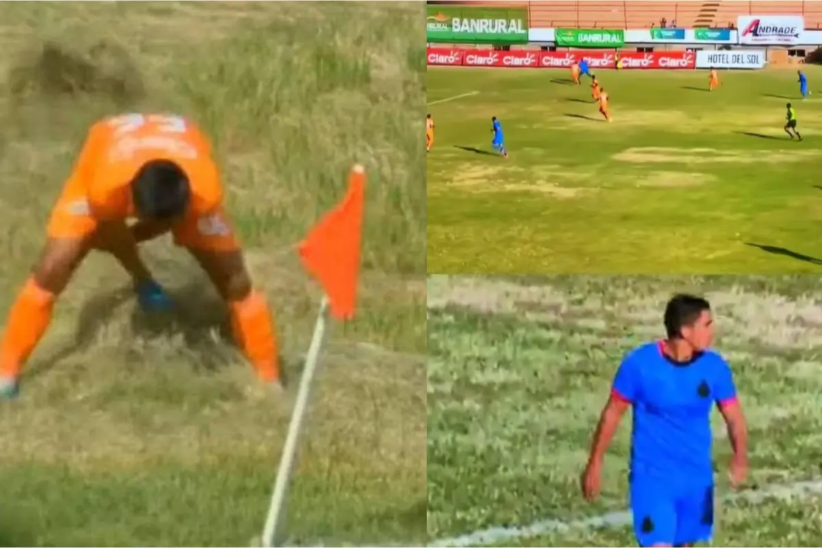 La gramilla del estadio Winston Pineda Gudiel lució en mal estado 