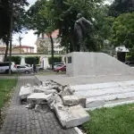 Inspeccionan daños en estructura del monumento de Miguel Ángel Asturiast