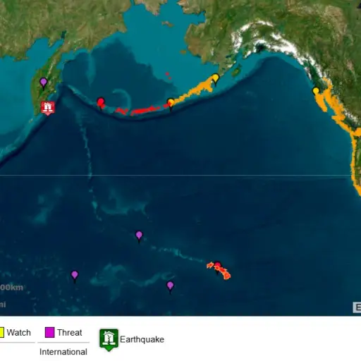 Imagen cedida por el Servicio Meteorológico Nacional (NOAA) de los Estados Unidos y su Sistema de Alerta de Tsunamis que muestra el punto origen del terremoto de magnitud 8,8 ,Foto EFE