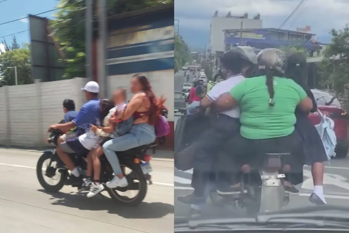 Seis personas viajan sin casco en una moto en la ruta al Atlántico., Facebook. 