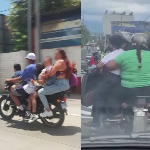 Seis personas viajan sin casco en una moto en la ruta al Atlántico. ,Facebook. 