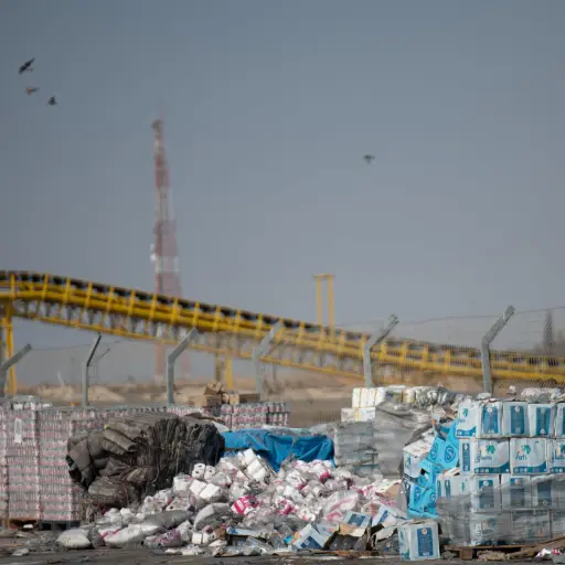 Vista de cajas de ayuda humanitaria en Kerem Shalom (Israel) el 24 de julio , Bajo el sol abrasador del verano, cajas con alimentos se descomponen a la intemperie en el cruce de Kerem Shalom, del lado de la Franja de Gaza