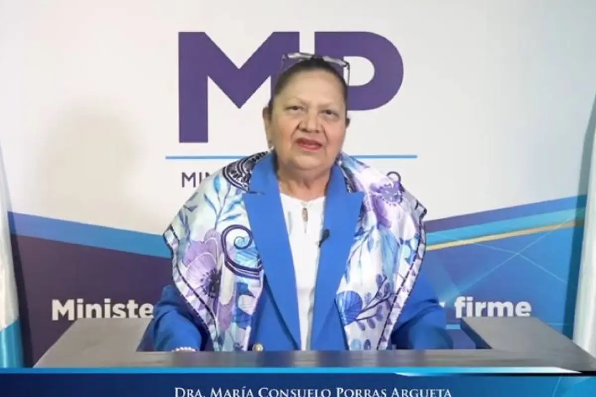 La fiscal general, Consuelo Porras, en mensaje dirigido a la población guatemalteca., Ministerio Público