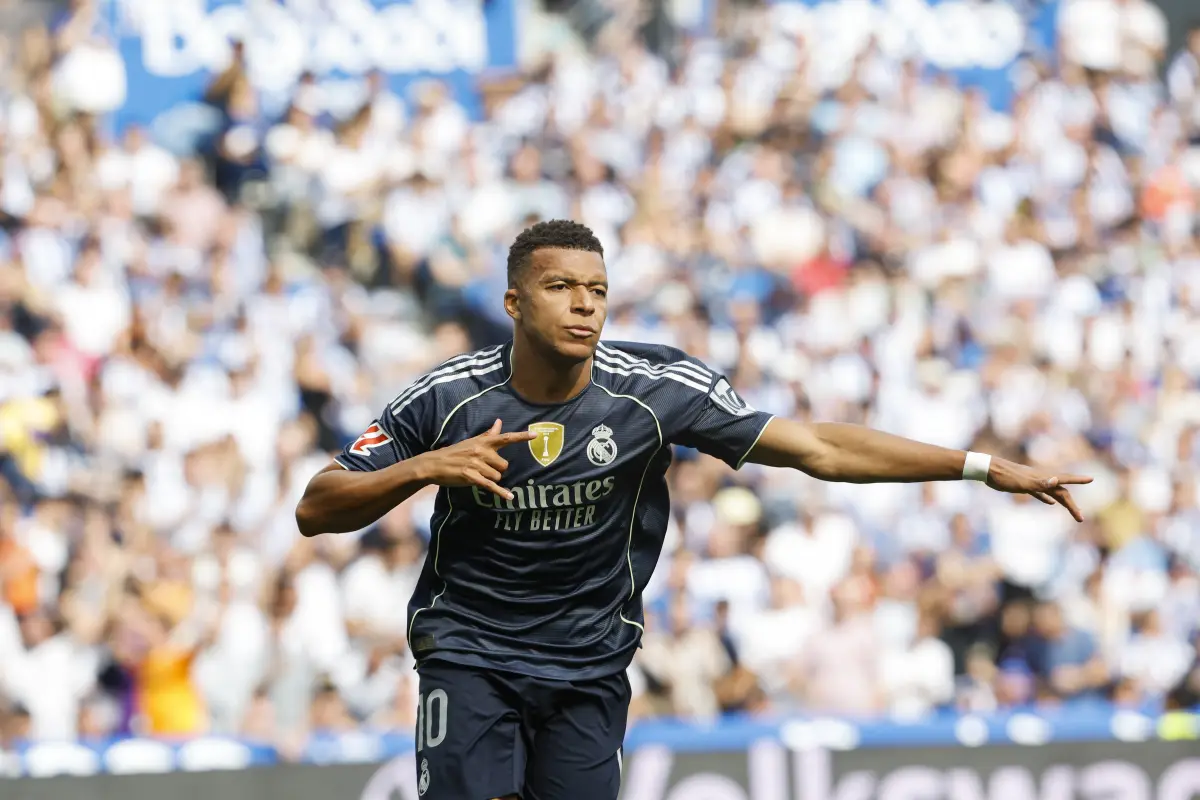 Kylian Mbappé durante su celebración ante la Real Sociedad 