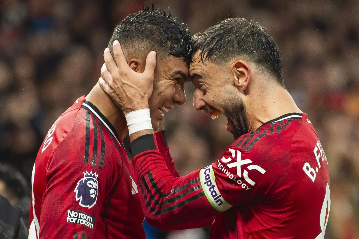 Celebración de Casemiro y Bruno Fernandes - EFE