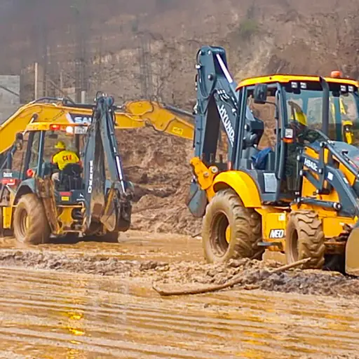 Maquinaria trabajando en área del derrumbe en Km. 24 de ruta a El Salvador. ,Covial