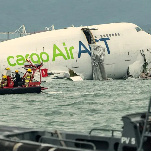 Avión de carga se sale de la pista en el Aeropuerto Internacional de Hong Kong ,Foto X