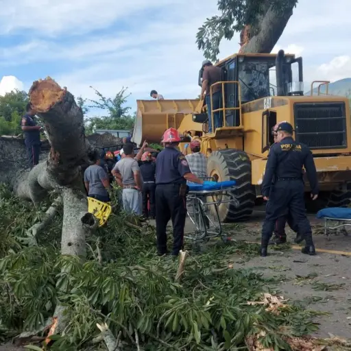 Bomberos trabajan para rescatar los cuatro cuerpos. ,Foto Bomberos Municipales Departamentales