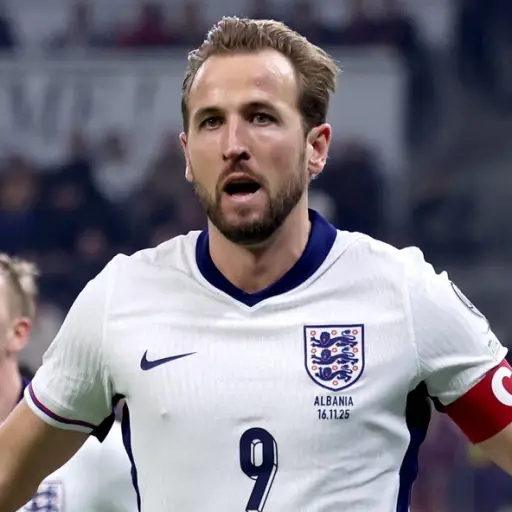 El delantero Harry Kane celebra un gol durante el partido de clasificación que han jugado Albania e Inglaterra en Tirana, Albania.