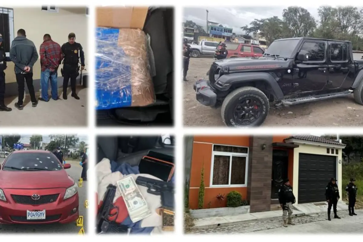Dos vehículos, armas, droga y dinero fueron decomisados durante el operativo en Huehuetenango., PNC