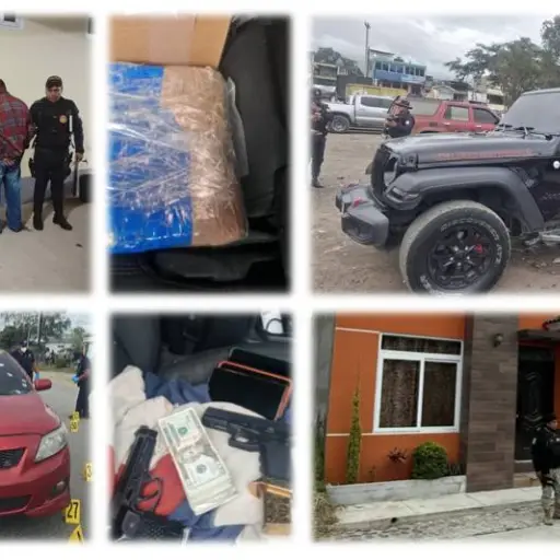 Dos vehículos, armas, droga y dinero fueron decomisados durante el operativo en Huehuetenango. ,PNC
