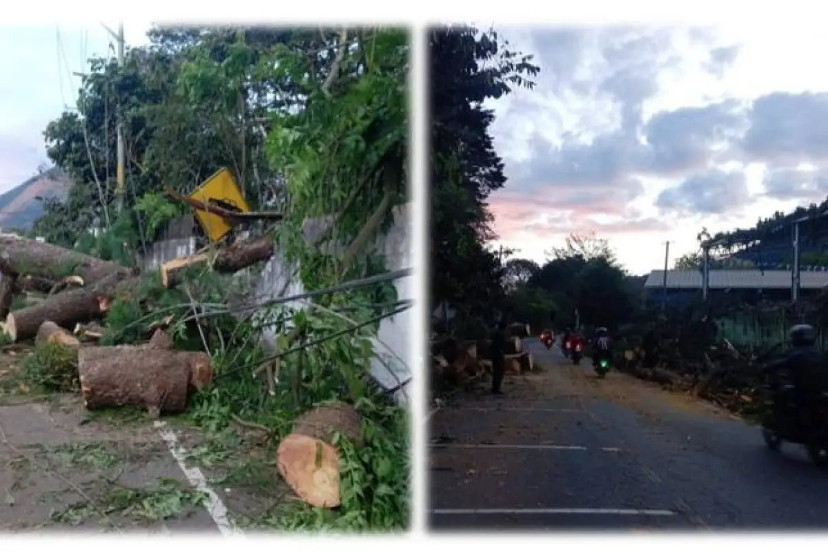 El carril de ingreso a Santa Elena Barillas sigue bloqueado. , PMT de Villa Canales