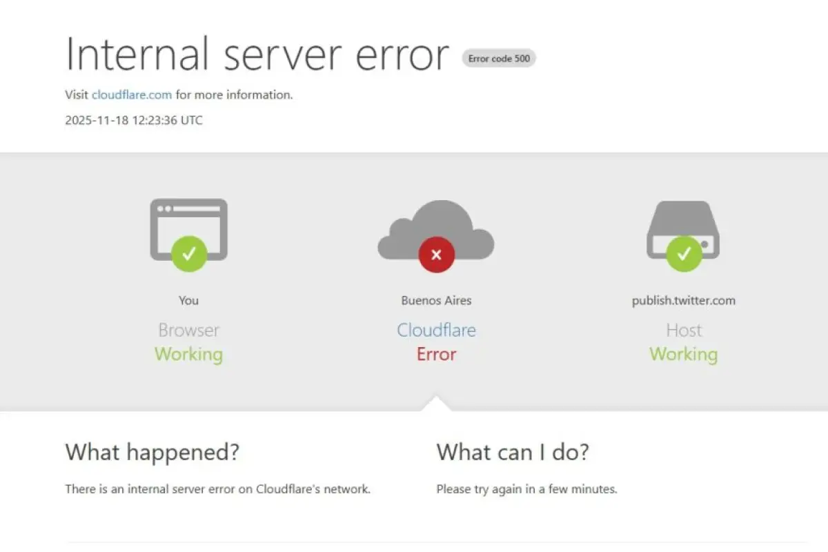 Cloudflare falla mundial, Captura de pantalla