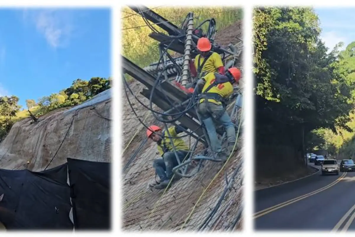 Trabajos en el área del derrumbe en el km. 11.5 de la ruta entre Boca del Monte y la capital., PMT de Villa Canales