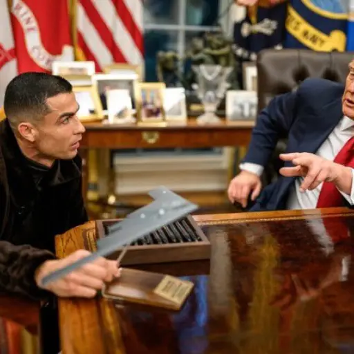 Cristiano Ronaldo con Donald Trump en la Casa Blanca.  ,Redes sociales.