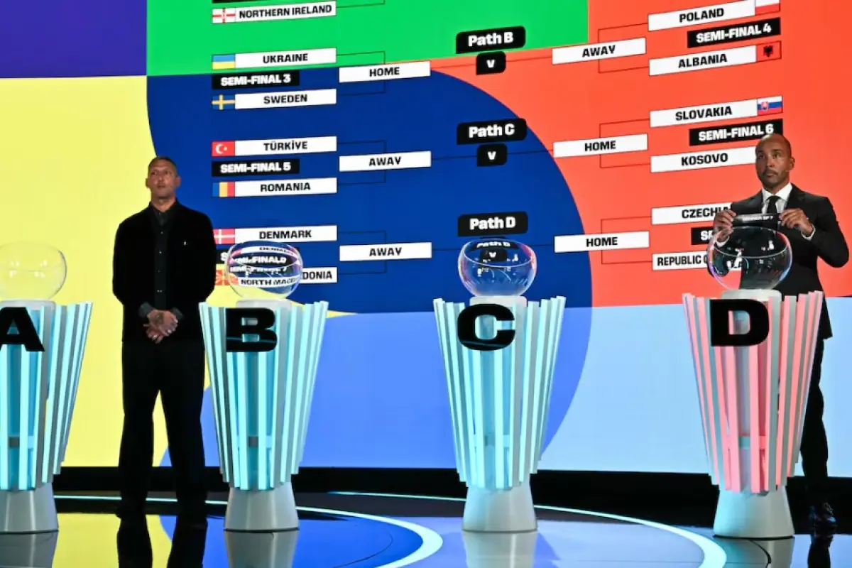 Momento en el sorteo de la repesca mundialista en la UEFA 
