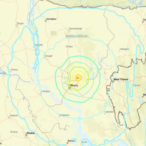 Terremoto en Bangladés, noviembre 2025 ,USGS