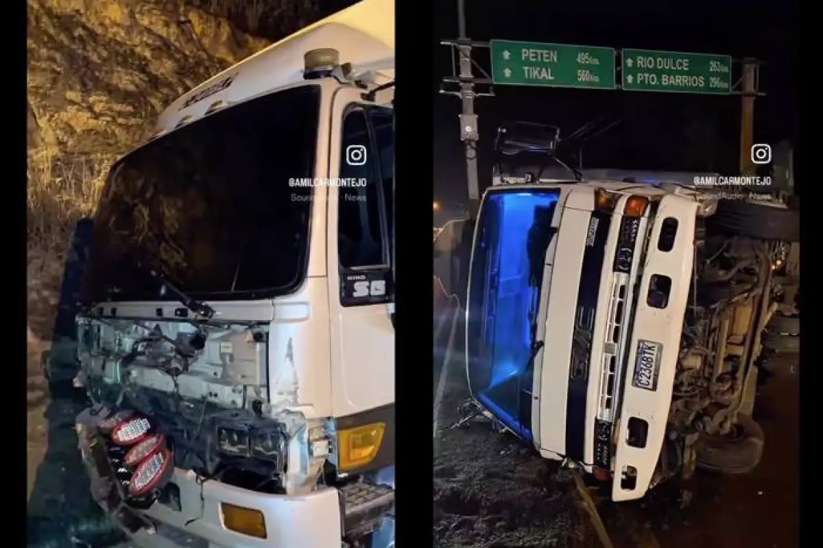 Dos vehículos del transporte pesado se vieron involcurados en el hecho ocurrido en el Km. 12.5 de ruta al Atlántico., PMT capitalina/Montejo