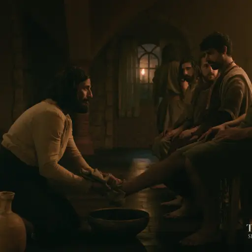 En uno de los episodios de la quinta temporada, Jesús lava los pies a sus seguidores, como relatan los evangelios. ,The Chosen