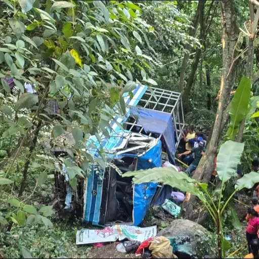 El vehiculo de transporte pesado cayó varios metros a una hondonada. ,Bomberos Municipales Departamentales. 