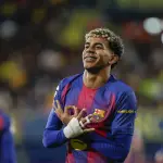 Celebración de Lamine Yamal ante el Villarreal - EFE