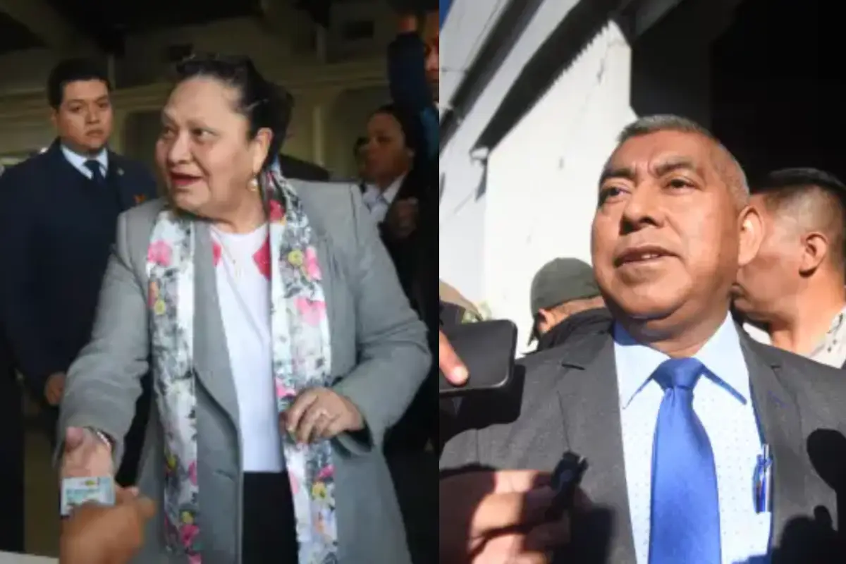 Los fiscales Consuelo Porras y Rafael Curruchiche, tras participar en la segunda vuelta de votaciones en el CANG para elegir a representantes ante postuladora del TSE., 