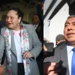 Los fiscales Consuelo Porras y Rafael Curruchiche, tras participar en la segunda vuelta de votaciones en el CANG para elegir a representantes ante postuladora del TSE. ,