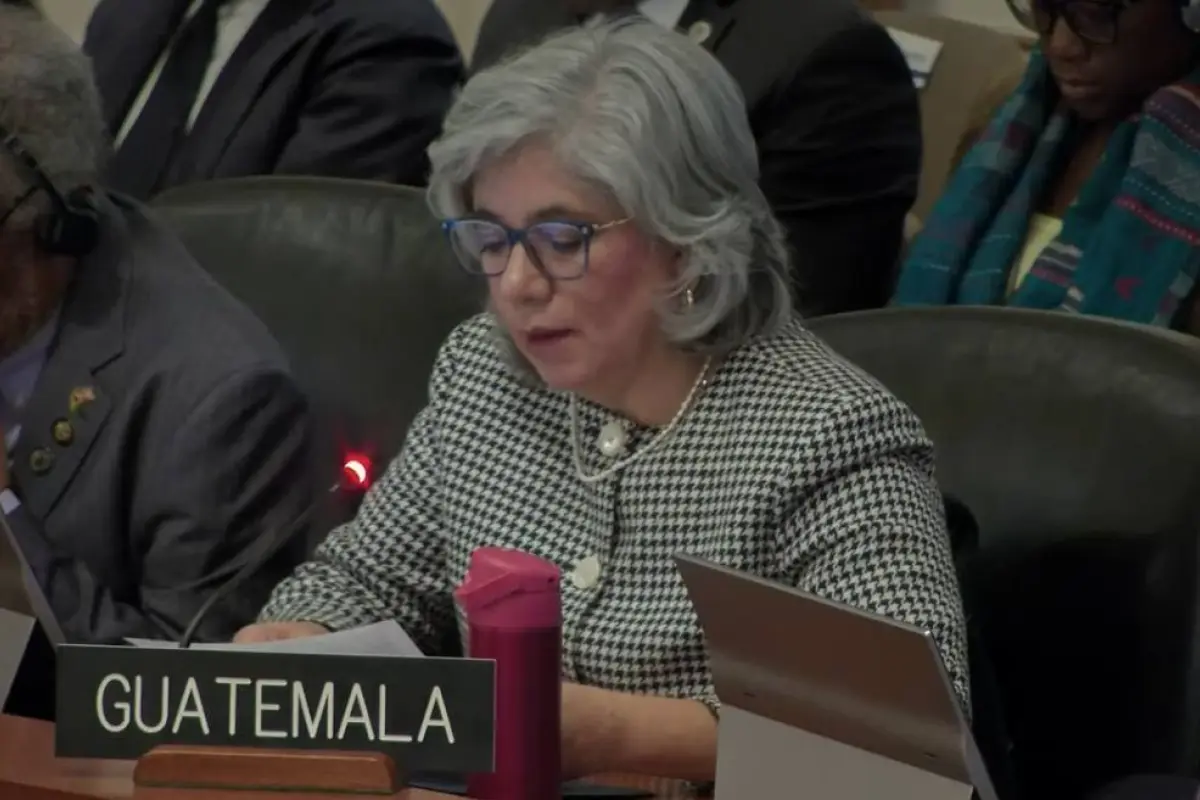 La embajadora de Guatemala en la OEA, Claudia Escobar, durante la sesión para abordar la situación en Venezuela, el martes 6 de enero de 2026., OEA
