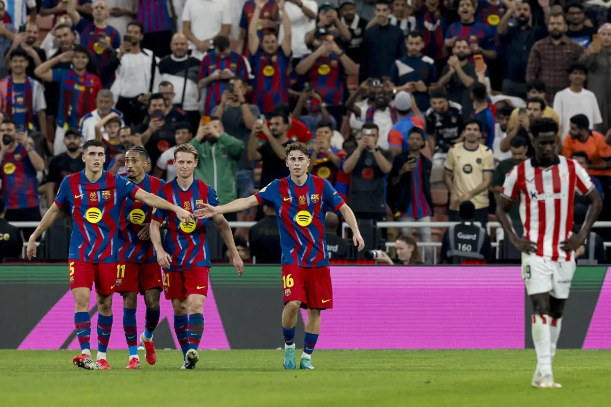 Celebración del FC Barcelona en la semifinal de la Supercopa de España ante el Athletic Club - EFE