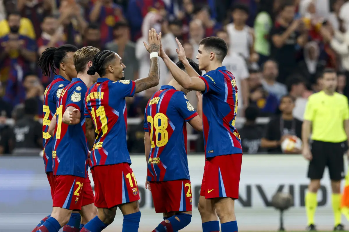 Celebración del Barcelona ante el Athletic Club en la semifinal de la Supercopa de España - EFE