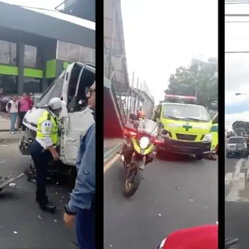 El vehículo impactó contra las bases de la pasarela en la calzada Aguilar Batres, zona 12. ,PMT capitalina/Montejo