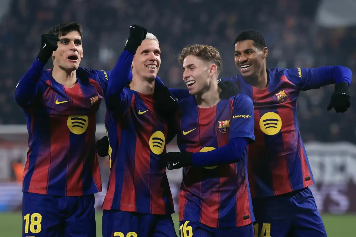 Celebración del FC Barcelona ante el Slavia Praga en Champions League - EFE