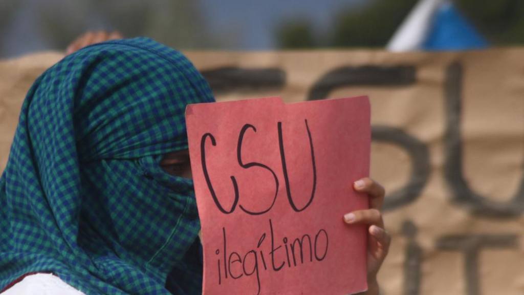 Manifestación en el ingreso a Antigua Guatemala, en el marco de la elección de magistrados de la Corte de Constitucionalidad por parte del CSU - Usac. | Omar Solís/EU