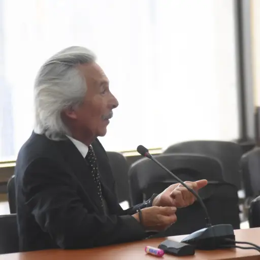 El periodista José Rubén Zamora en la sala de audiencias, el jueves 12 de febrero de 2026. ,Omar Solís/Emisoras Unidas