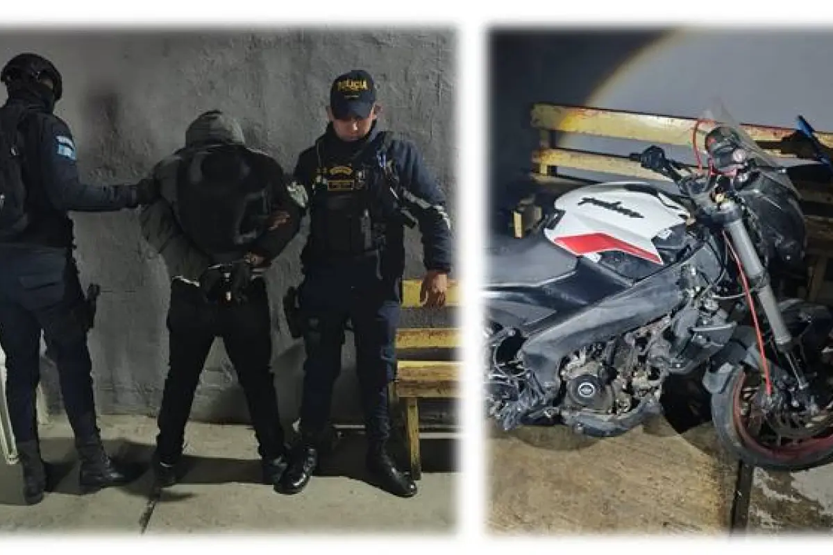 Uno de los presuntos robamotos detenidos en San Miguel Petapa., PNC