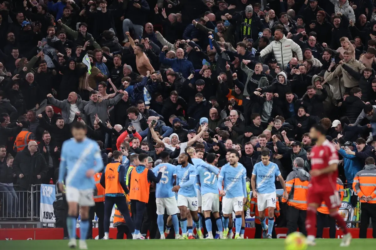 Celebración del Manchester City ante el Liverpool - EFE