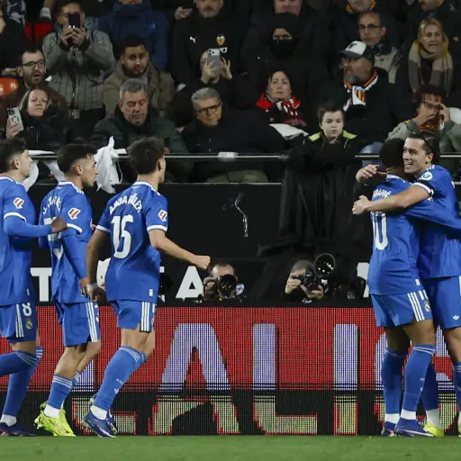 Celebración del Real Madrid ante el Valencia en Mestalla - EFE