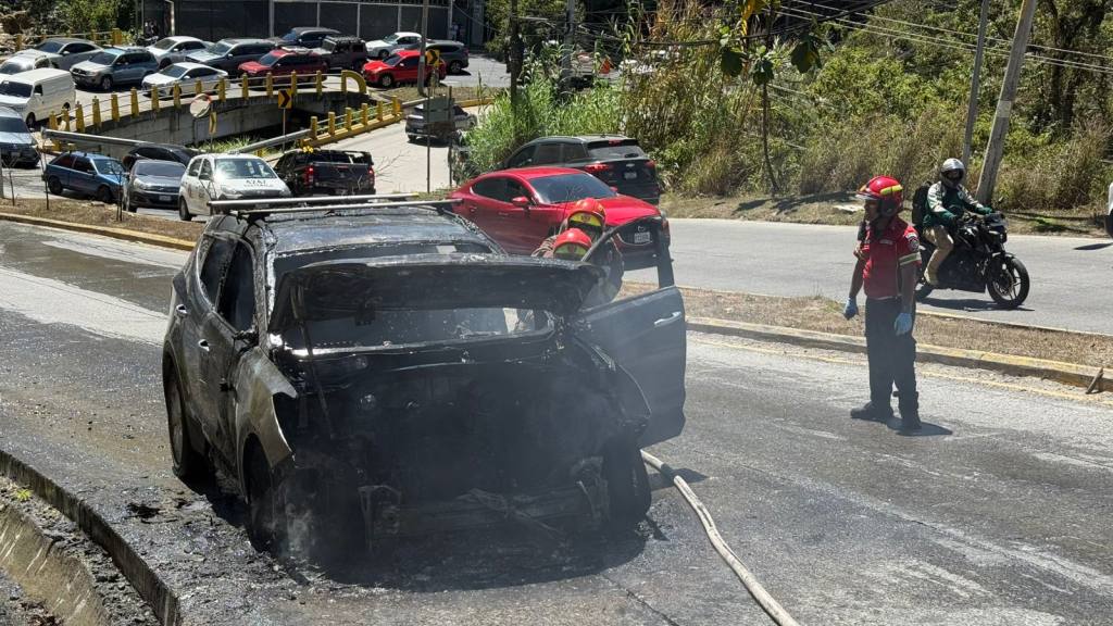 Las llamas consumieron el automotor, cerca del Puente Monjitas, en la zona 16 capitalina. | Bomberos Municipales