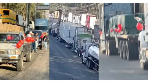 Caravana de transportistas que rechazan alza al precio de combustibles en ruta al Pacífico. ,