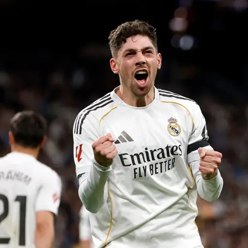 Celebración de Fede Valverde ante el Elche - Real Madrid C.F.
