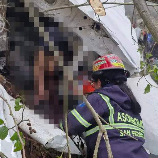 Bomberos Municipales Departamentales reportaron la muerte de dos personas en el accidente aéreo. ,Bomberos Municipales Departamentales. 