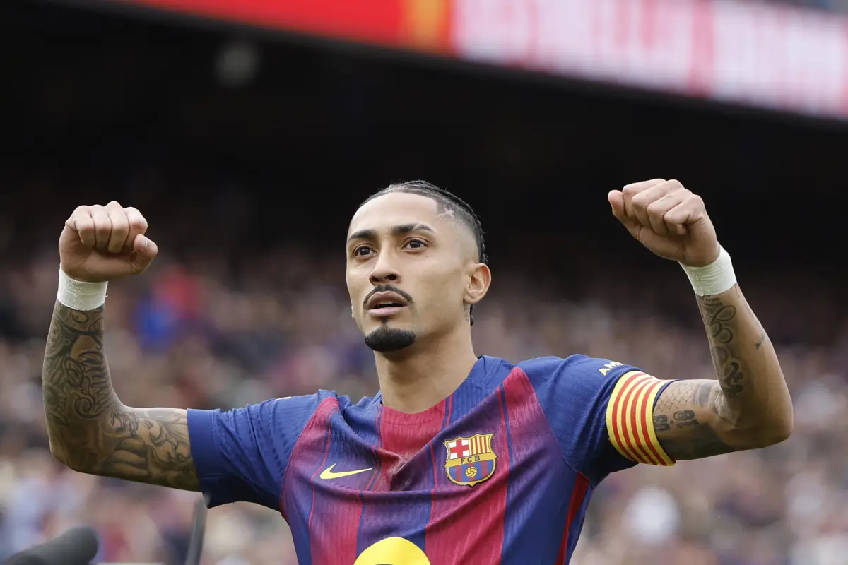 Celebración de Raphinha ante el Sevilla - EFE