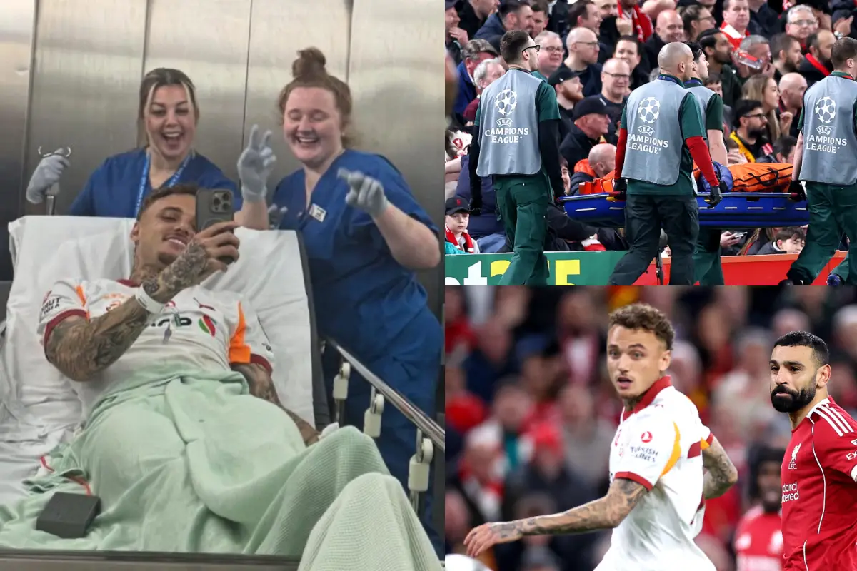 Noa Lang al salir de su intervención quirúrgica este jueves 