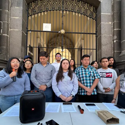 Estudiantes de la Usac en conferencia de prensa el miércoles, 25 de marzo, para pronunciarse sobre proceso de elección de rector. ,Omar Solís/Emisoras Unidas