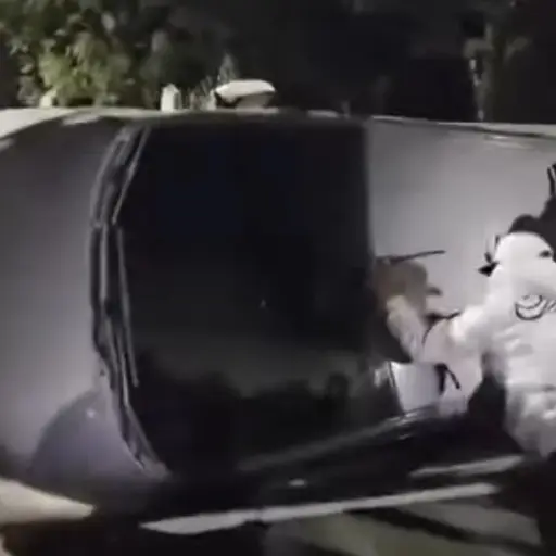 Los vecinos enojados decidieron volcar el carro por algunos momentos, pero luego lo reincorporaron a su posición normal. ,Captura de pantalla. 