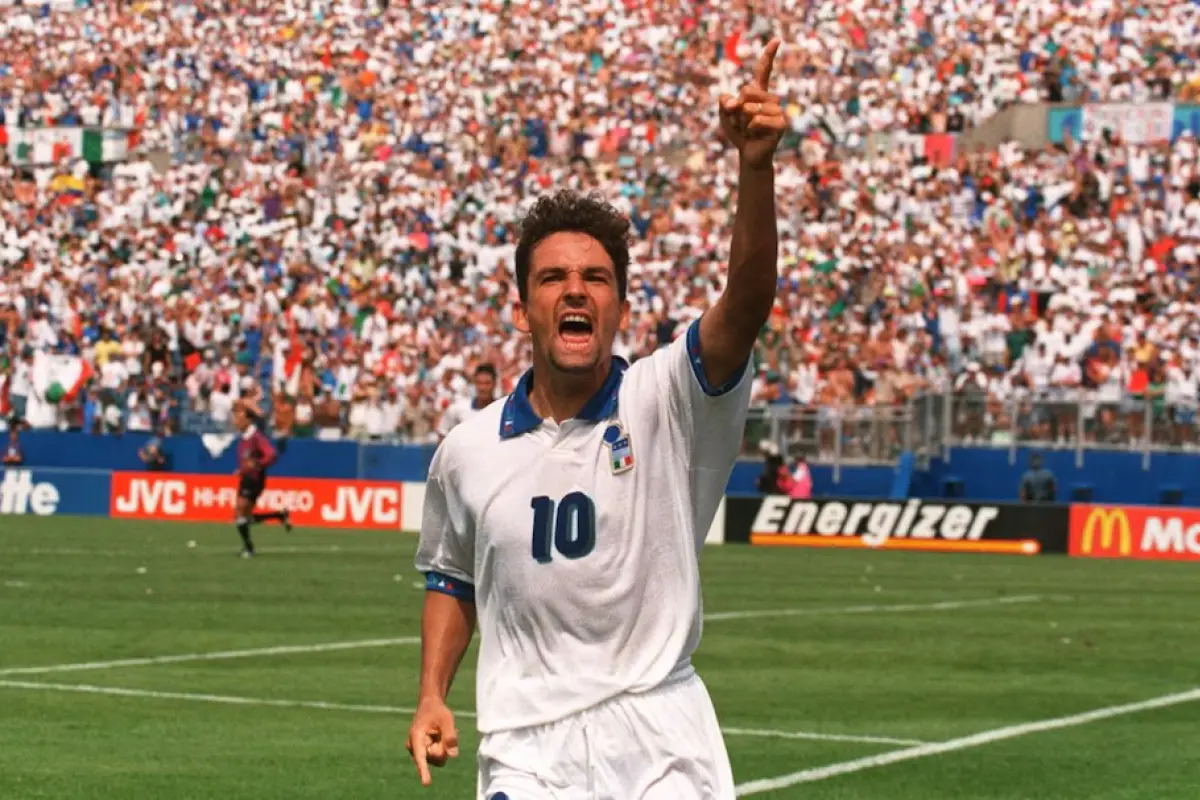 Roberto Baggio celebrando en Estados Unidos 1994
